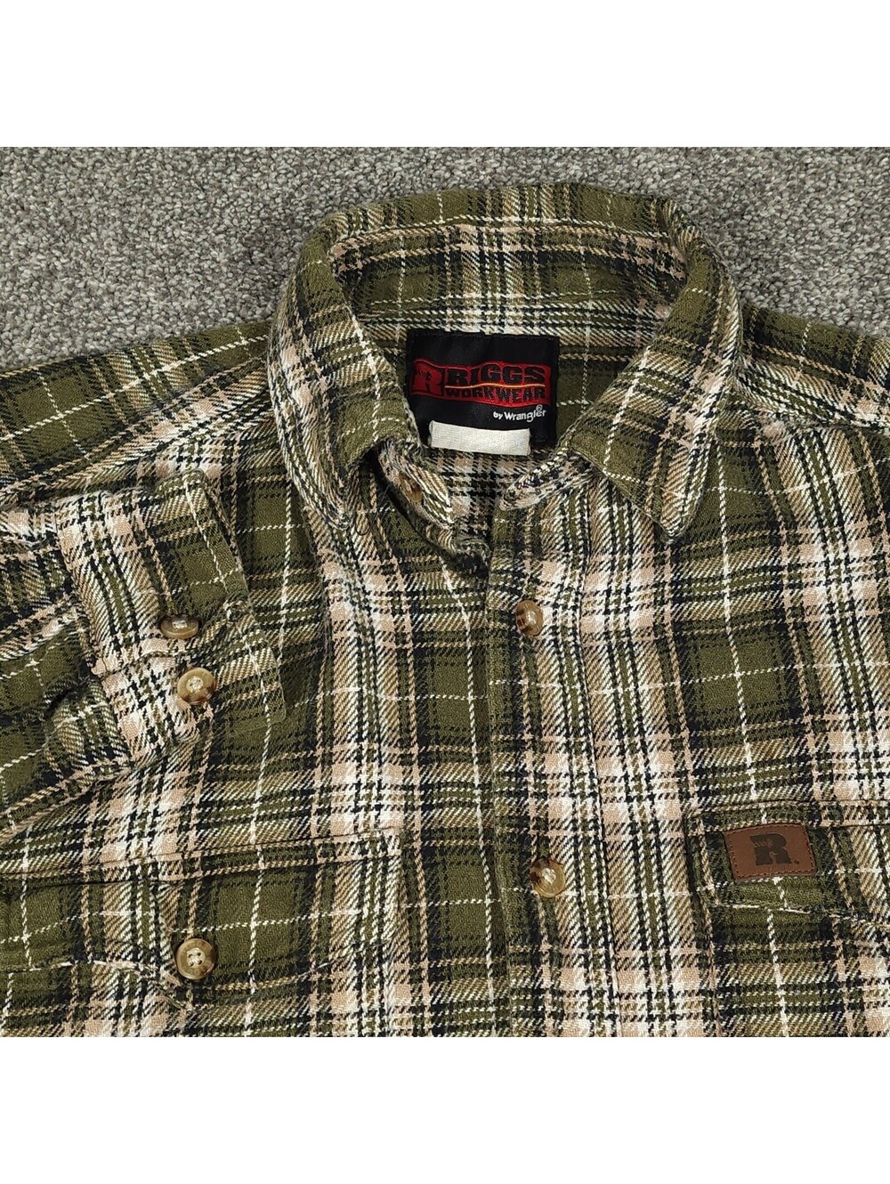 Wrangler Riggs Workwear Shirt Mens Large Flannel Green Plaid Heavy Thick Cotton